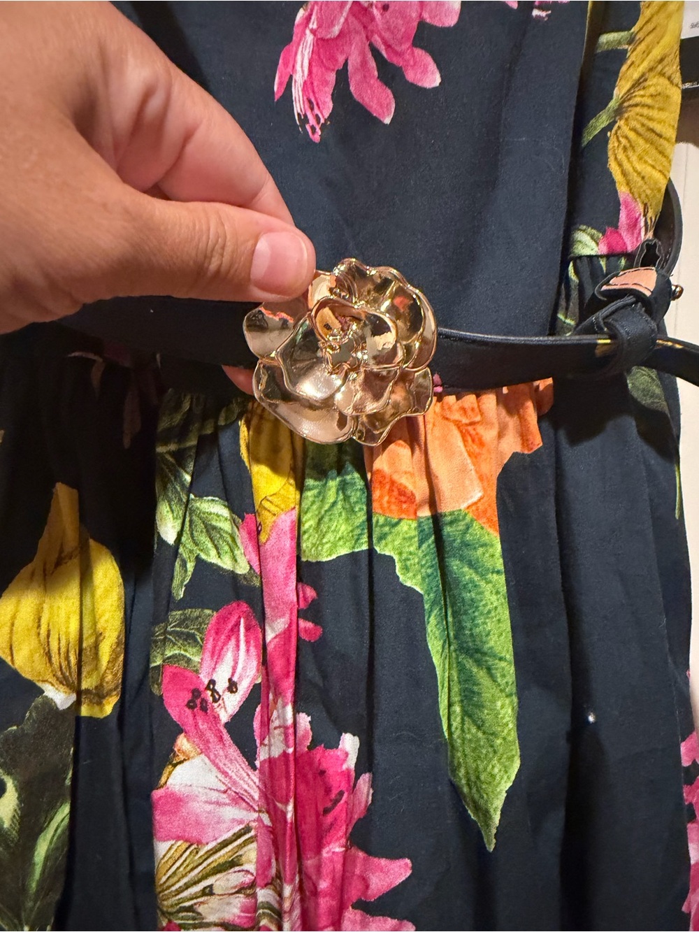 Floral Sleeveless Maxi Dress in Black with Pink & Yellow Blooms - Picture 2 of 5